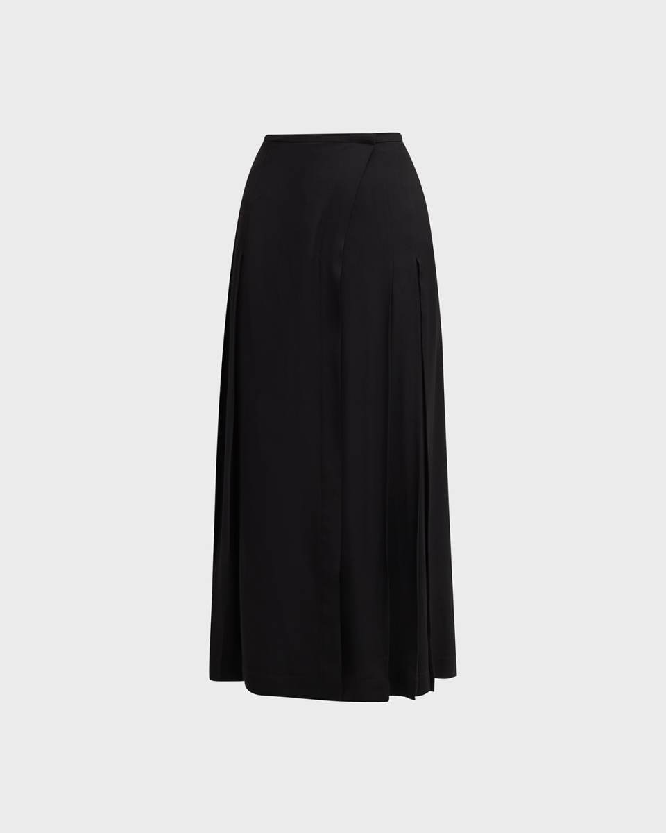 Pleated Wrap Maxi Skirt